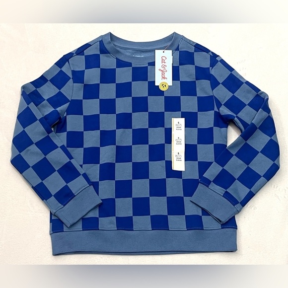 Cat & Jack Other - Cat & Jack Children’s Two Tone Blue Checkered Crewneck Boys Sweatshirt 6/7